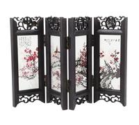UKCOCO Mini Chinese Style Folding Screen Panel, Red Plum Blossom Desktop Divider, Antique-inspired Decorative Privacy Screen Model for Dollhouse and Office Desk Decor