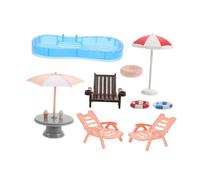UKCOCO Miniature Dollhouse Beach Chair Pool Set with Swim Ring and Parasol Portable DIY Micro Landscape Accessories for Creative Play and Travel