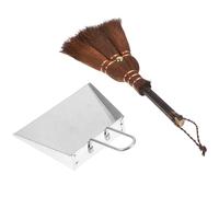 UKCOCO Multi-Function Cleaning Broom Whisk Mini Set with and Dustpan Hand Woven Wood and Coir Brush , Stainless Steel Dustpan for Maintenance , Very Light Pet Cat House and Litter