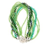 UKCOCO Multi-layer Green Crystal Wrap Bracelet for Women, Boho Style Beaded Bangle Stack, Vintage Braided Wristband Jewelry for Casual and Festival Wear