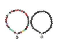 UKCOCO Muslim Prayer Beads 33-bead 6mm Natural Agate Tasbih Bracelet Set with Elastic String, 2pcs Black and Floral Ramadhan Rosary for Middle Eastern Religious Remembrance and Eid