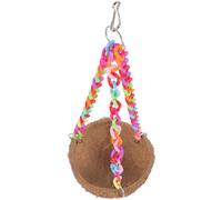 UKCOCO Natural Coconut Shell Parrot Hanging Bed with Chain, Colorful Bird Swing Nest for Parakeets and Small Birds, Outdoor Hanging Sleeping Nest and Resting Perch for Cage Use Random