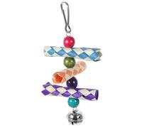 UKCOCO Natural Wooden Parrot Chewing with Colorful Beads and Woven Tubes, Hanging Bird Swing for Foraging and Beak Health, Suitable for Cage Birds and Parakeets