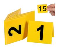 UKCOCO Number Markers Triangular Plastic Set of 15 Yellow Double-Sided for Crime Scene and Restaurant Table Decorations with Stable Base from 1 to 15