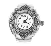 UKCOCO Octagonal Finger Ring Watch for Men Women Casual Quartz Numerals Ring Watch Alloy Silver Case with White Dial Vintage Studded Design Stylish Parties and Daily Wear