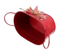 UKCOCO Oval Shaped Red Iron Bucket Bowknot for Flower Arrangement, Decorative Storage Container and Home Décor Accent