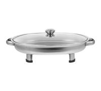 UKCOCO Oval Stainless Steel Buffet Tray with Glass Lid - Flat Serving Pan for Hotel Kitchen, Grilled Fish Roasting Plate, Food Holder for Catering Buffet Use