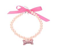 UKCOCO Pearl Dog Collar with Bone Decoration for Small to Medium Dogs, Cat Necklace for Festival and Party Use