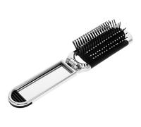 UKCOCO Portable Folding Travel Hairbrush with Padded Cushion and Mirror, Compact Mini Hair Comb for Women’s Purse, Lightweight Silver Travel Hairbrush for On-the-go Styling