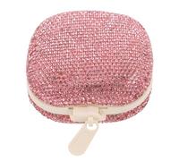 UKCOCO Portable Mini Rhinestone Pill Organizer with 4 Compartments, Stylish Pink Abs Medication Box for Daily Use and Travel, Compact Bling Design Pill Holder for Purse or Pocket