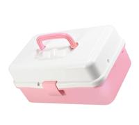 UKCOCO Portable Pink Craft Tool Box with Handle, Layered Separation Step Design, Pp Material, Painting Tool Storage Organizer for Home and Camping, Keeps Desktop Tidy and Easy to Find