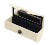 UKCOCO Pu Leather Lipstick Case with Mirror, Small Travel Makeup Organizer Pouch for Lipstick, Beige Portable Cosmetic Bag Holder for Purse and Personal Care