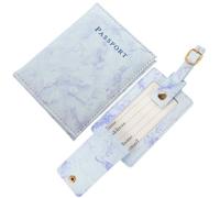 UKCOCO Pu Leather Travel Passport Cover and Decorative Suitcase Tag Set, Easy to Clean and Portable for Travel and Flight Scenarios
