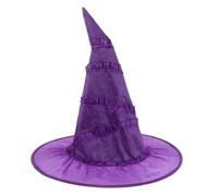 UKCOCO Purple Ruched Witch Wizard Hat for Women Lightweight Sturdy Cloth Headwear with Three Dimensional Ruffled Edge Classic Witch Hat Style for Masquerade and Themed Photography