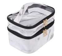 UKCOCO PVC Double Layer Marble Makeup Bag Large Capacity Portable Toiletry Organizer Pouch Handheld Cosmetic Storage for Travel and Daily Use (White)