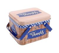UKCOCO Rectangle Metal Cookie Can with Handle Handheld Lightweight Tin for Candy Sweets and Small Gift Storage Creative Imitation Rattan Design Portable and Easy to Open Decorative