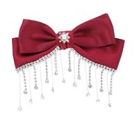 UKCOCO Red Bowknot Hair Clip with Rhinestones, 1pcs Decorative Red Bow Barrette Spring Alligator Clip for Women, National Style Hair Accessory for Party and Daily Use