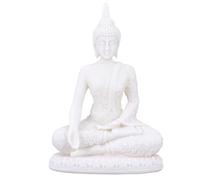 UKCOCO Resin Sitting Buddha Statue Thai Ornament with Floral Pattern Southeast Asian Buddhist Home Décor Figurine for Meditation and Indoor Display