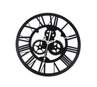UKCOCO Retro Gear Wall Clock Black, Large Industrial Style Wall Hanging Clock with Decorative Moving Gears for Living Room Home Décor