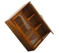 UKCOCO Retro Wooden Makeup Organizer Cabinet with 3-compartment Glass Doors, Multi-layer Desktop Sundries Storage Holder for Home and Bedroom Use, Vintage Style Storage Shelf