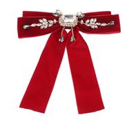 UKCOCO Ribbon French Elegant Pin Vintage Bow Red Brooch Velvet Adorned with Rhinestones, Resistant to Fading Classic Style Accessory for Weddings and Evening Events