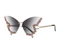 UKCOCO Rimless Sunglasses Diamond for Women Butterfly Shape | Vintage Retro Style, Lightweight Plastic Frame, UV Blocking, Party Glasses for Beach Days and Festivals