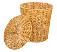 UKCOCO Rustic Woven Storage Basket Made of Sturdy PP Material with Lid Stable Storage Solution for Towels and Odds and Ends, for Wardrobe Or Study Room Organisation