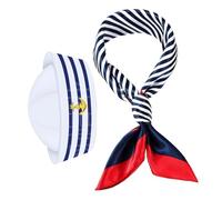 UKCOCO Sailor Hat and Scarf Set for Men and Women Blue and White Striped Captain Costume Accessories for Halloween Themed Parties and Cosplay Events Comfortable Fit