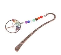 UKCOCO Seven Chakra Natural Crystal Gravel Life Tree Bookmark, Colorful Healing Gemstone Book Page Marker for Students and Office Reading, Delicate Multistone Book Decoration