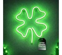 UKCOCO Shamrock Green Neon Sign: 20cm LED St Patricks Day Decorations Lights with USB & Battery Powered - St Patrick’s Day Irish LED Window Lights Decorations for Home Bar Pub Wall Decor