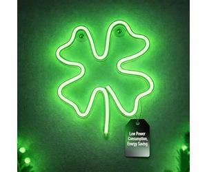 UKCOCO Shamrock Neon Light 20cm Green LED Sign - USB & Battery Powered for St Patrick’s Day Window Decor - for Home, Pub, Bar, Irish Gift