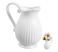 UKCOCO Simple White Striped Ceramic Pitcher Vase for Floral Arrangements Stable Porcelain Jug Flower Pot for Dried and Artificial Flowers Nordic Minimalist Home and Office Decor