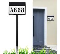 UKCOCO Solar Address Sign Led Door Lamp with Digital House Numbers Solar Powered Outdoor Number Plaque for Wall Mount or Ground Installation Bright Light for Front Door Visibility