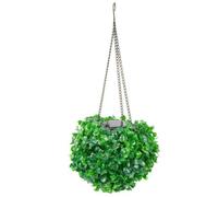 UKCOCO Solar Powered Garden Topiary Ball with LED Light, Green Artificial Hanging Plant with Hang Chain, Plastic and Iron Material, for Scene Layout Decor and Garden