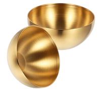 UKCOCO Stainless Steel Food Serving Bowl and Salad Bowl, Single-Layer Small Size, Gold Color, Household Kitchen Tableware Set of 2, Suitable for Soup, Rice, and Baby Feeding