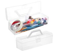 UKCOCO Storage Boxes with Handle: 2 pack Clear Plastic Storage Boxes with Lid Small Portable Craft Organiser for Arts Crafts, Stationery, Pencil, Paint Brush, Nail Polish, 12 inch