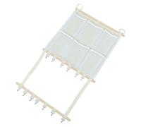 UKCOCO Stuffed Animal Storage Hanging Organizer with 6 Mesh Pockets and 13 Hooks, Large Capacity Cloth and Wood Material for Small Bedrooms and Dorms, Versatile Hanging Solution for Plush