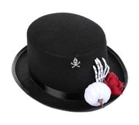 UKCOCO Top Hat Halloween Lightweight Felt High Top Hat Gothic Victorian Black with Skeleton Hand and Red Rose for Costume Party and Day the Dead Celebration
