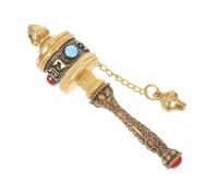 UKCOCO Traditional Tibetan Copper Prayer Wheel Pendant Six-word Chant, Handheld Religious Ornament for Car and Home Decor, Gold Finish Religious Themed Souvenir
