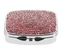 UKCOCO Travel Pill Organizer Metal Compact Pocket Case with Multi-Grid Compartments, Pink Small Square Medicine Holder for Outdoor and Daily Use