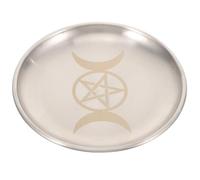 UKCOCO Unique Metal Candle Tray Plate with Pentagram and Triple Moon Design, Practical Iron Material with Well-polished Silver Finish, for Desktop and Special Occasions as A Decorative