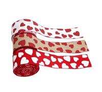 UKCOCO Valentine’s Day Ribbon 3pcs 1m Each White Red Heart Printed Satin Ribbon Natural Burlap with Red Hearts Wired Decorative for DIY Crafts and Packaging