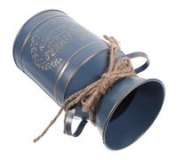 UKCOCO Vintage Blue Galvanized Metal Milk Jug Vase with Handles, Rustic Farmhouse Bucket Planter for Floral Arrangements and Dried Flowers Home Décor