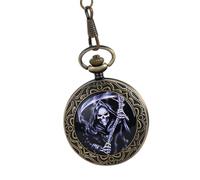 UKCOCO Vintage Bronze Pocket Watch with Retro Chain, Classic Analog Dial Men’s Pocket Watch, Antique Style Ghost Design Suitable for Everyday Wear