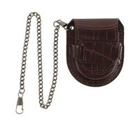 UKCOCO Vintage Brown Pu Leather Pocket Watch Case with Bamboo Texture Quartz Mechanical Watch Waist Pouch with Antique Copper Chain and Storage Accessory for Men and Women