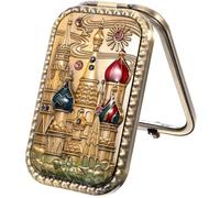 UKCOCO Vintage Castle Double-sided Folding Compact Makeup Mirror Small Portable Metal Pocket Mirror in Antique Bronze Travel-friendly for Purse and On-the-go Touch-ups