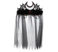 UKCOCO Vintage Gothic Tiara Headband with Veil Unique Mesh Crown Headdress for Halloween Costumes Devil Witch Accessory Craftsmanship and Eye Catching Design