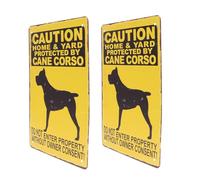 UKCOCO Vintage Iron Sheet Warning Signs 2pcs Set Beware of The Dog Sign for Lawn and Home Highly Visible Wall Decor in Yellow