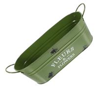 UKCOCO Vintage Oval Iron Flowerpot with Sturdy Handles Decorative Retro Planter Vase for Indoor Outdoor Use Rustic Green Bucket for Succulents and Plants Home Office Shelf Centerpiece