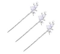 UKCOCO Vintage Pearl Hair Chopsticks Hair Accessories 3pcs with Blossom Patterns Classic Elegant Zinc Alloy Hairpins Easy to Fix and Fit for Daily Life and Ceremony